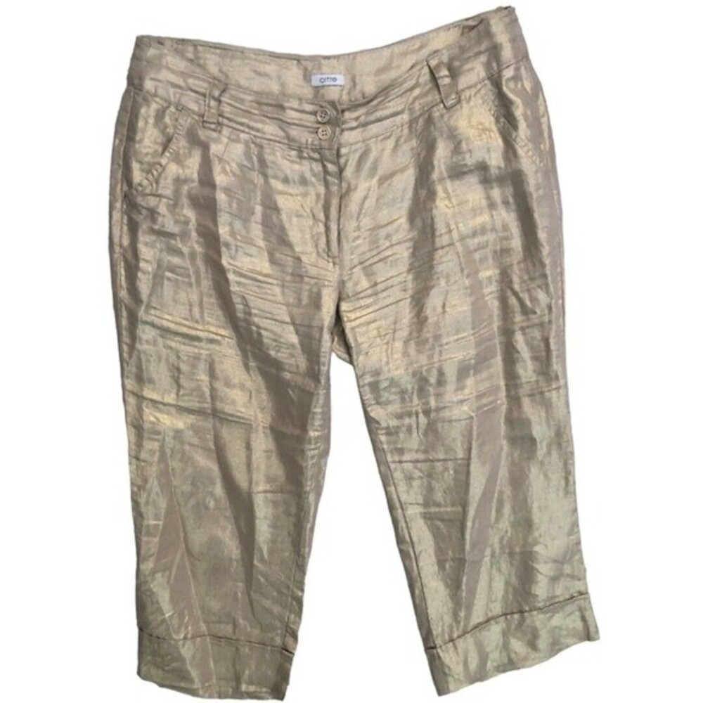 oltre women's crop linen gold cropped pants size 12 31